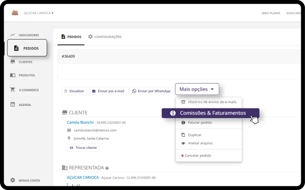 Nesta imagem, temos o relatório de comissões do sistema de comissão para vendedores Mercos.